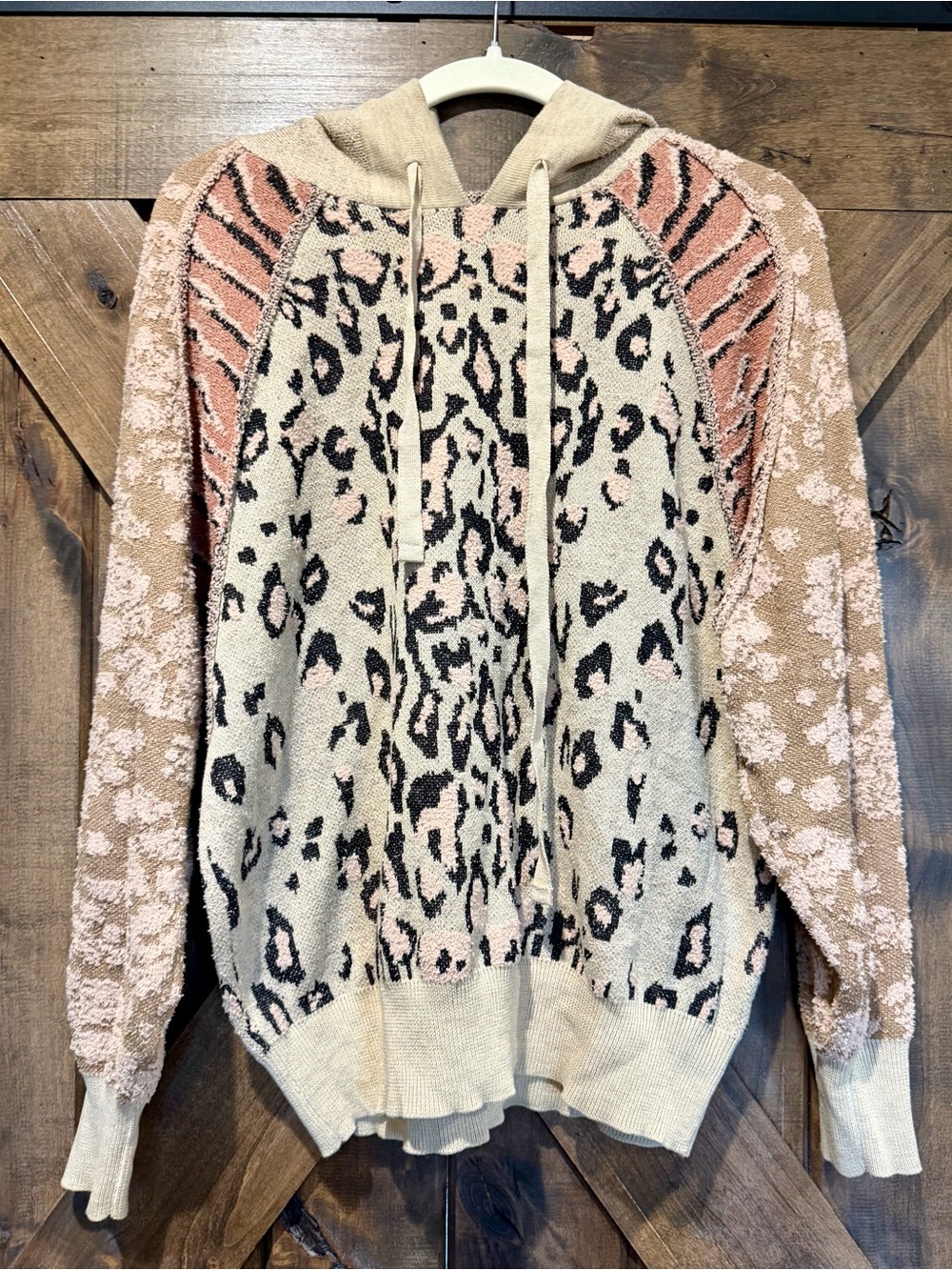 NWT Easel Animal Print Hooded Sweater Yop
